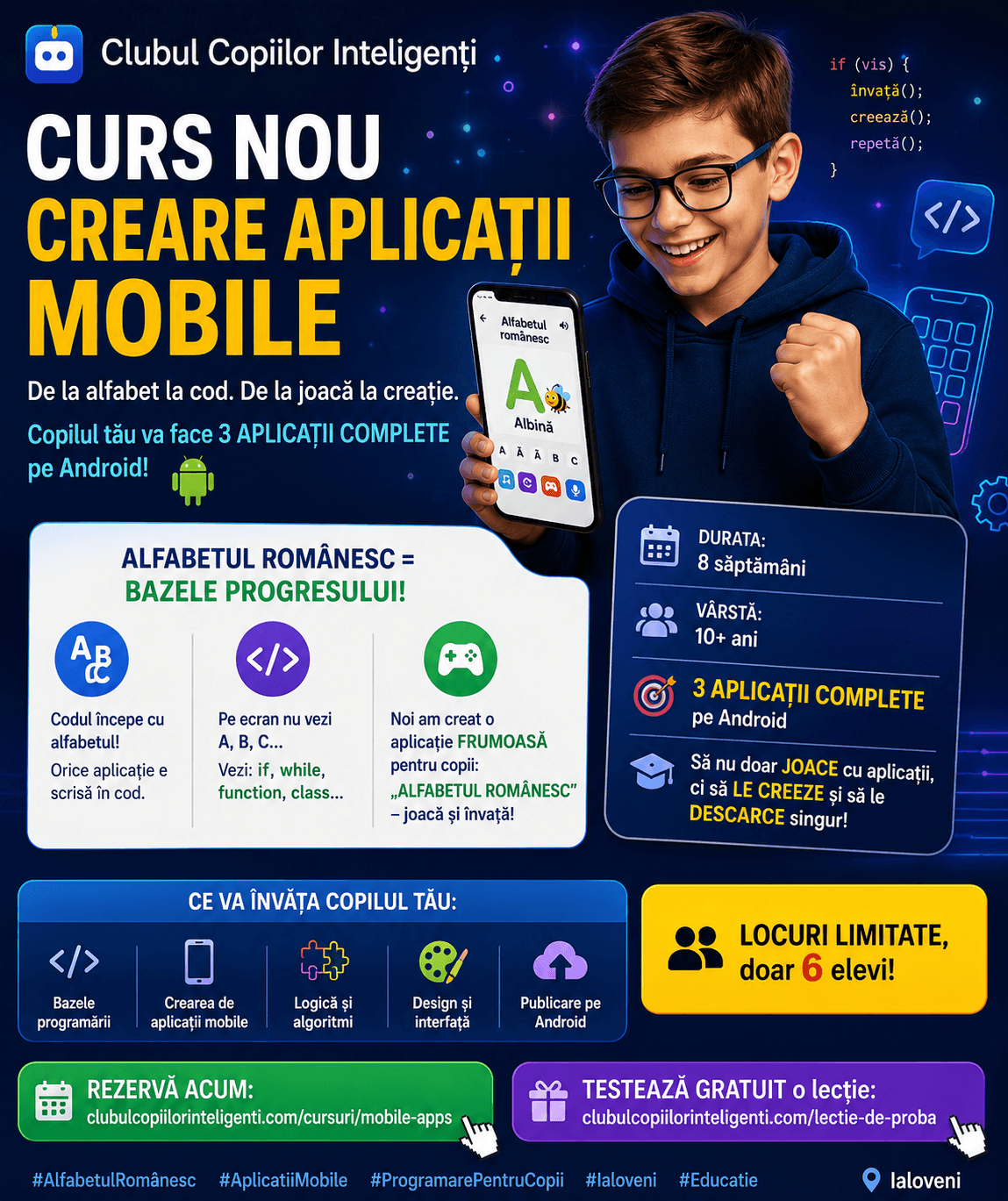 Creare Aplicații Mobile — curs pentru copii la Clubul Copiilor Inteligenți, Ialoveni